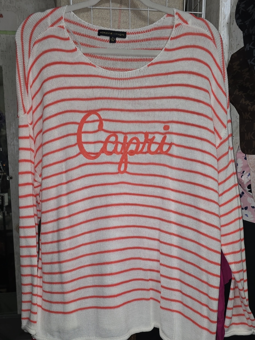 Adrienne Vittadini "Capri" Coral & White Striped Knit Top
